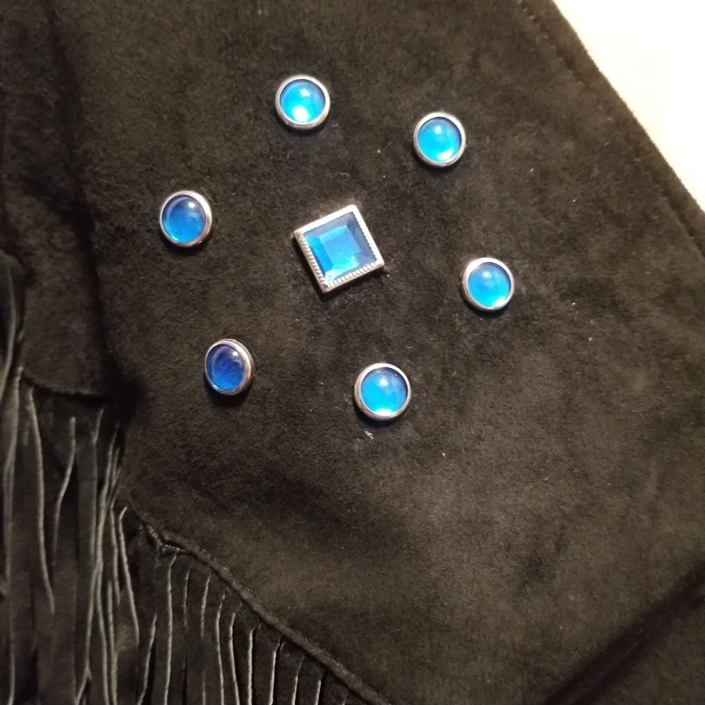 VINTAGE LEATHER JACKET PULLOVER WINDBREAKER SUEDE UNISEX FESTIVAL FRINGE HIPPIE - Picture 3 of 7